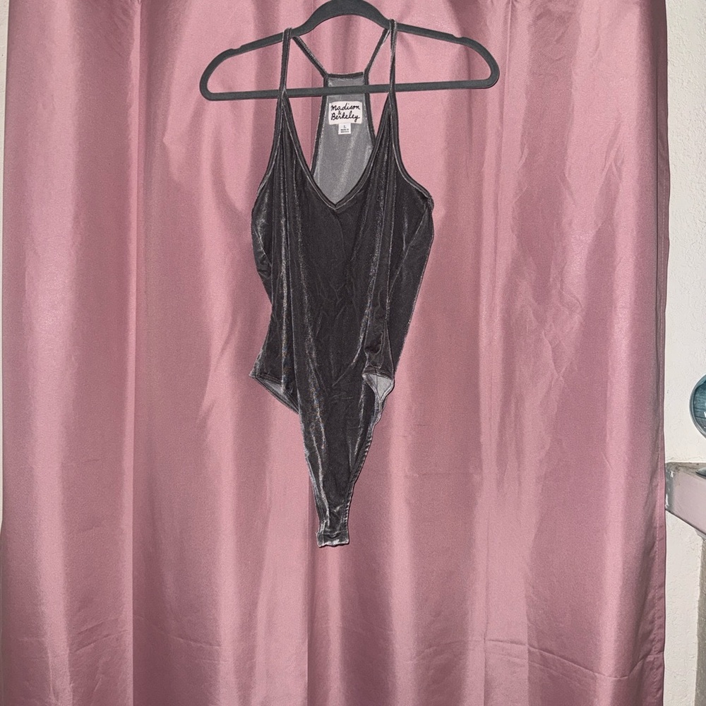 Madison & Berkeley Gray Velvet Strappy V-Neck Bodysuit